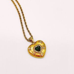 Green With Love Heart Pendant Necklace gold plated Cubic Zirconia Heart